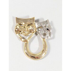 Vintage LR Lady Remington Two Tone Comedy Tragedy Theatre Mask Pin Brooch‎
